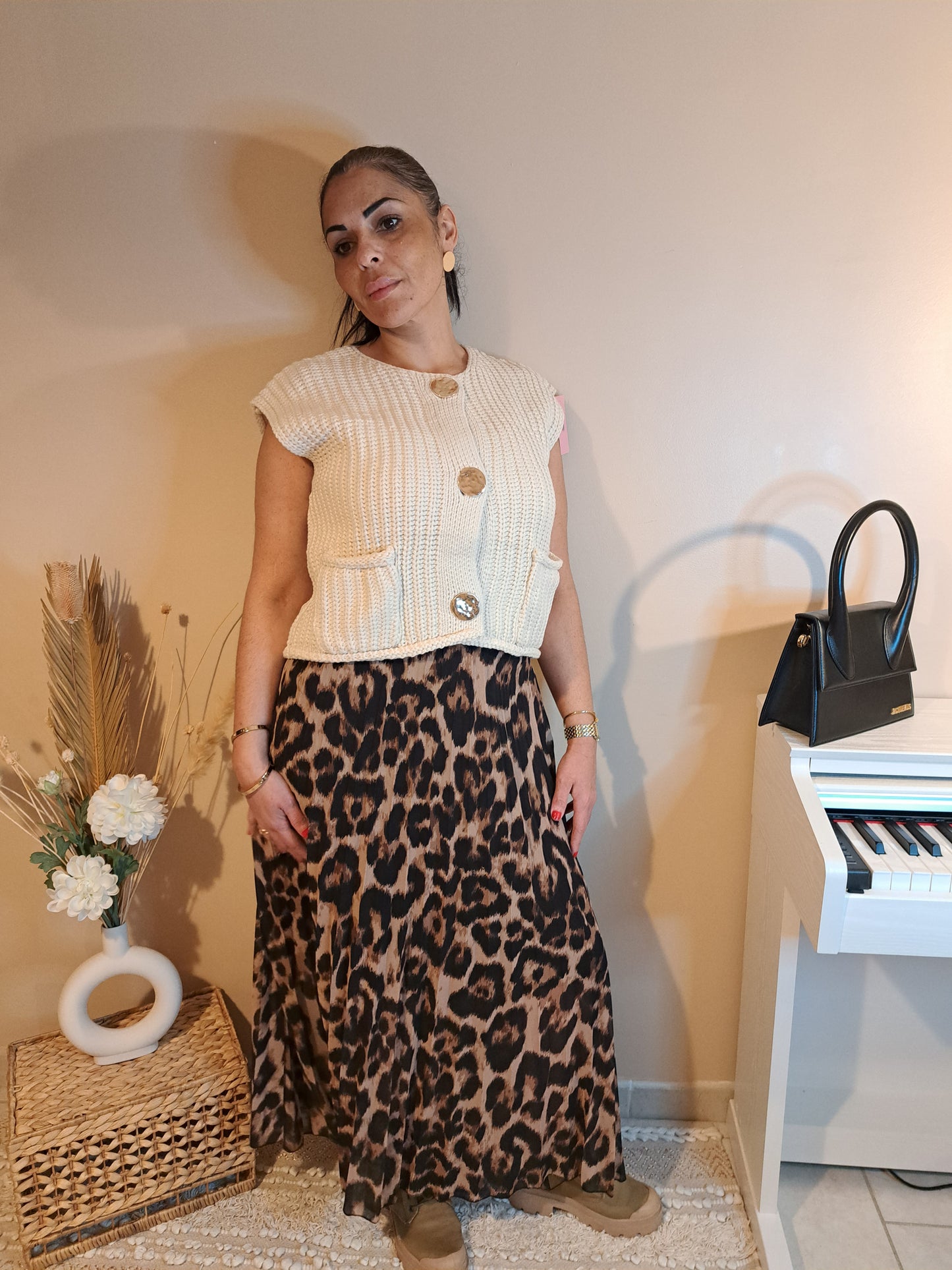 Gilet en maille sans manche couleur écrue