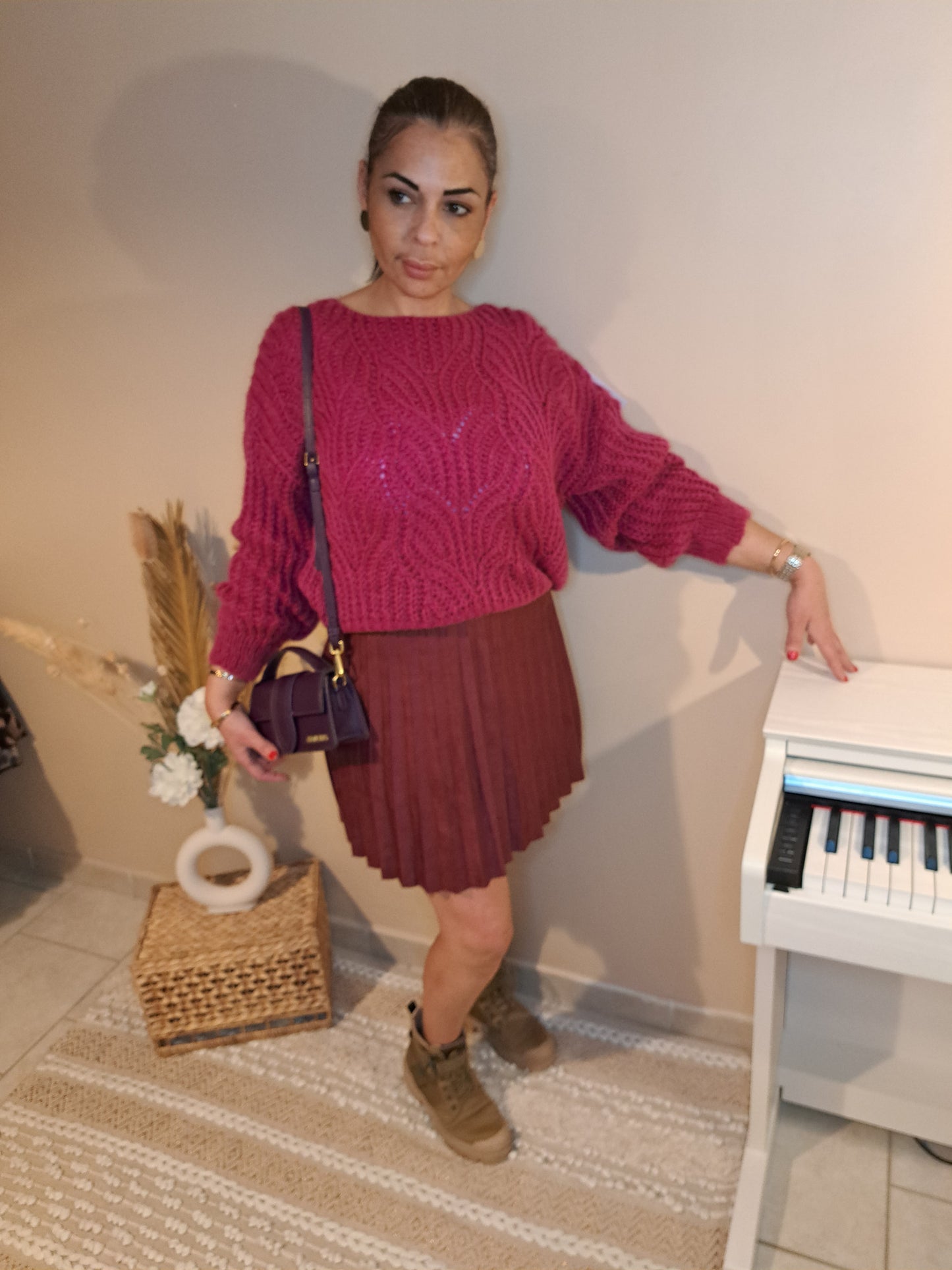 Jupe en daim couleur bordeau