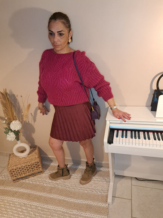 Pull en maille rose foncé